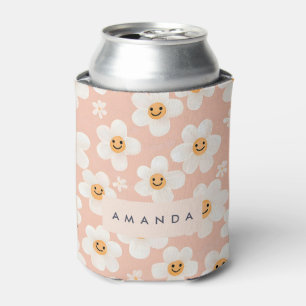 Monogram Personalised Smile Daisy Floral Pattern Can Cooler