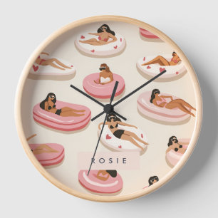 Monogram Personalised Summer Pool Float Pattern Clock