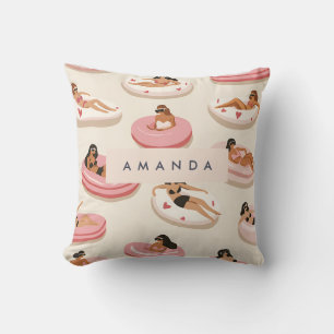 Monogram Personalised Summer Pool Float Pattern  Cushion