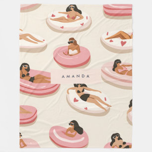 Monogram Personalised Summer Pool Float Pattern  Fleece Blanket