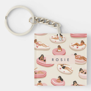 Monogram Personalised Summer Pool Float Pattern Key Ring