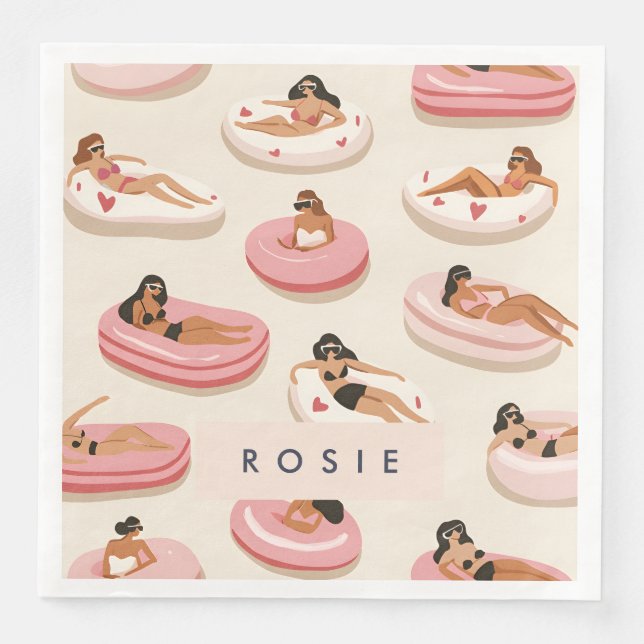 Monogram Personalised Summer Pool Float Pattern  Napkin (Front)