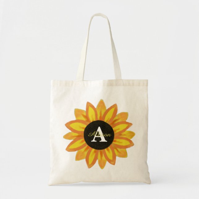 Monogram Personalised Sunflower Tote Bag (Front)