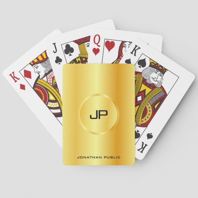 Monogram Personalised Template Gold Look Modern Playing Cards (Back)