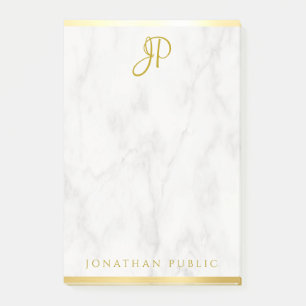 Monogram Personalised Template White Marble Gold Post-it Notes