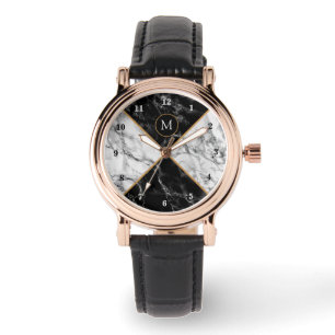 Monogram Personalised Watch Black White Marble