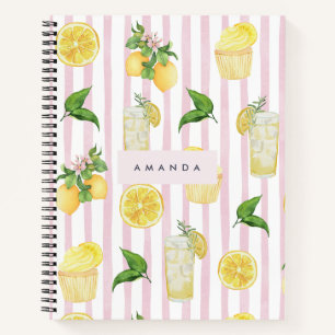 Monogram Personalised Watercolor Lemons Lemonade Notebook