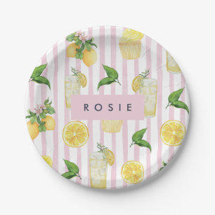 Monogram Personalised Watercolor Lemons Lemonade Paper Plate