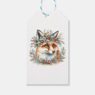 Monogram Personalised Winter Fox Flower Wreath Gift Tags