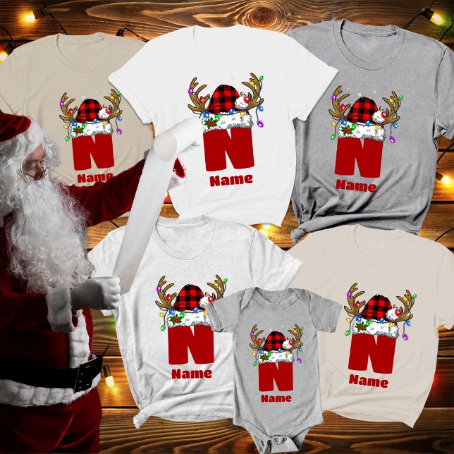 Monogram Personalised With Name Christmas T-Shirt (Creator Uploaded)