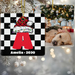 Monogram Personalised With Name Family Christmas Ceramic Ornament<br><div class="desc">Celebrate the season with a personal touch using the Monogram Personalised With Name Family Red and Black Christmas Ceramic Ornament. This charming ornament features a sophisticated monogram design in a classic red and black colour scheme, enhanced by a retro chequered pattern. The result is a festive piece that blends traditional...</div>