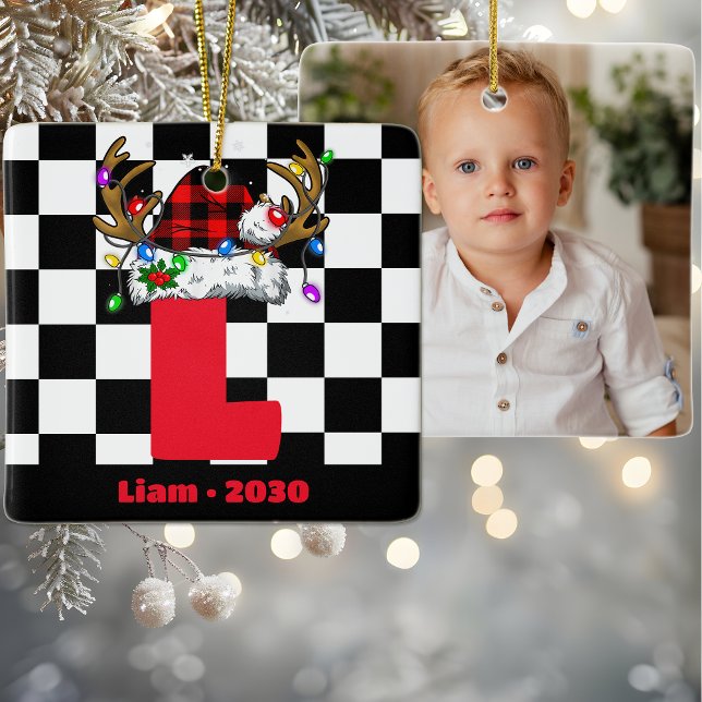 Monogram Personalised With Name Family Christmas Ceramic Ornament (Creator Uploaded)