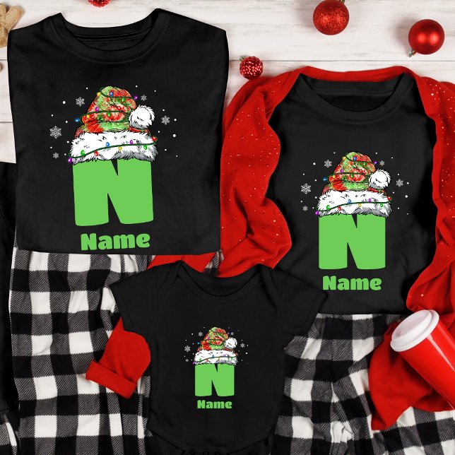 Monogram Personalised With Name Family Christmas T-Shirt (Creator Uploaded)
