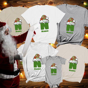 Monogram Personalised With Name Family Christmas T-Shirt