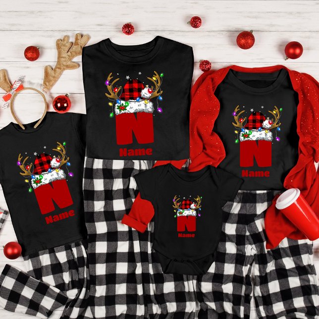 Monogram Personalised With Name Family Christmas T-Shirt (Creator Uploaded)