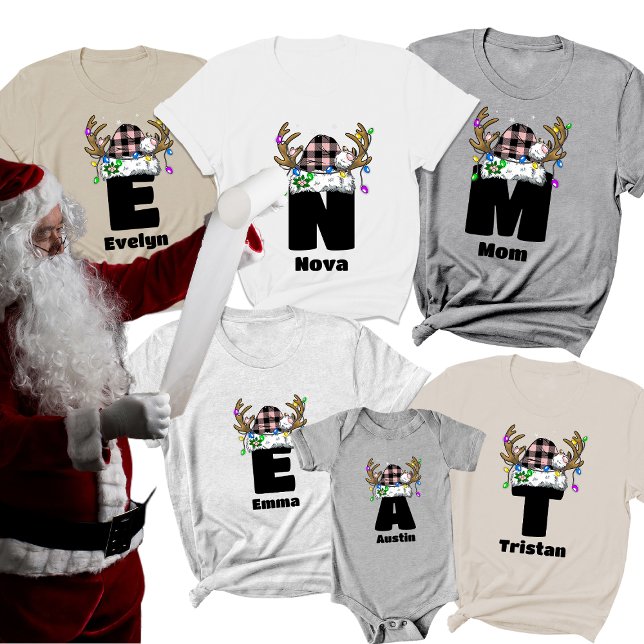 Monogram Personalised With Name Pink Christmas T-Shirt (Creator Uploaded)