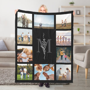 Monogram Personalized 10 Photo Collage Fleece Blanket