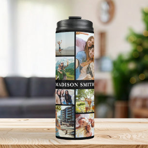 Monogram Personalized 12 Photo Collage Thermal Tumbler