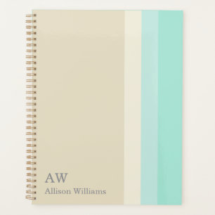 Monogram Personalized Beige and Aqua Blue Planner