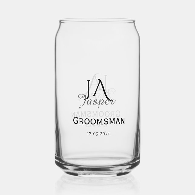 Monogram personalized groomsman best man name date can glass (Front)