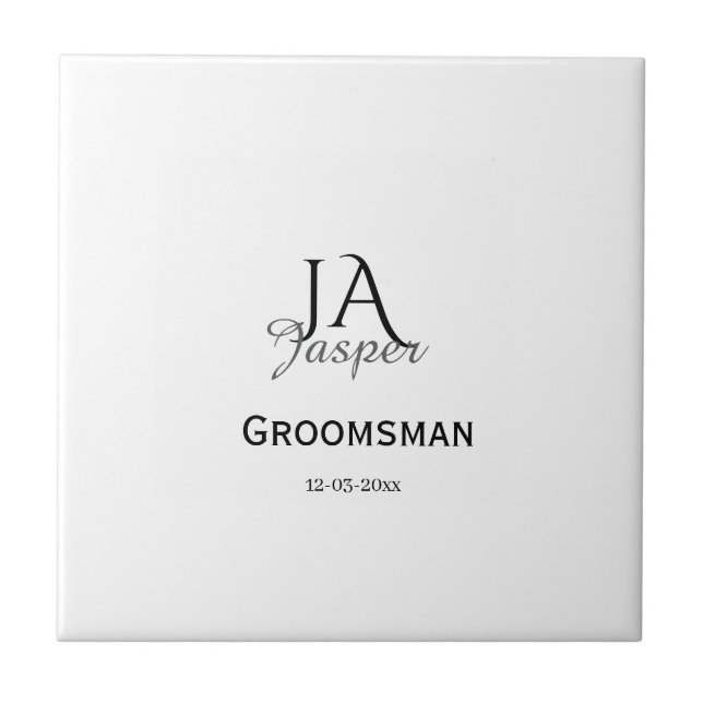 Monogram personalized groomsman best man name date ceramic tile (Front)
