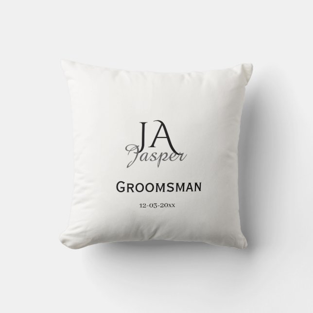 Monogram personalized groomsman best man name date cushion (Front)