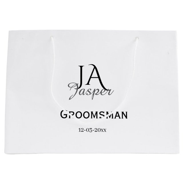 Monogram personalized groomsman best man name date large gift bag (Front)