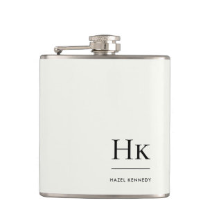 Monogram Personalized Ivory White Bachelorette Hip Flask