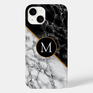 Monogram Personalized Letter Black White Marble Case-Mate iPhone 14 Case