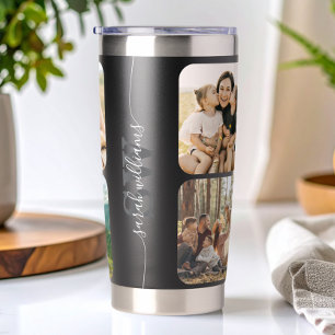 Monogram Personalized Name 6 Photo Collage Insulated Tumbler