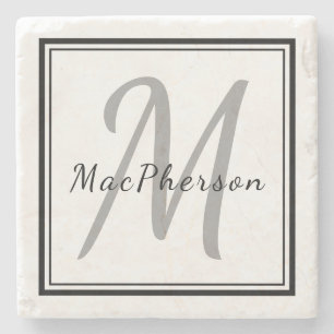 Monogram Personalized Name Marble Stone Coaster