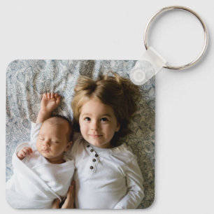 Monogram Photo Black and White Stripes Key Ring