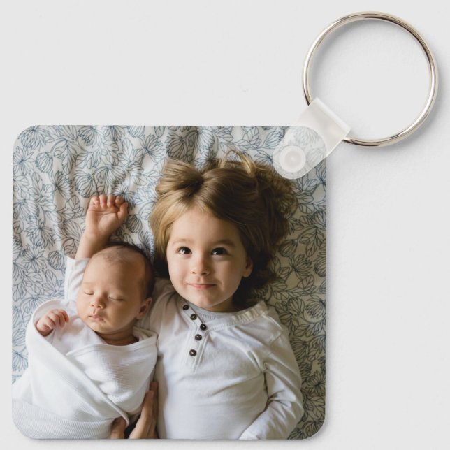 Monogram Photo Black and White Stripes Key Ring (Back)