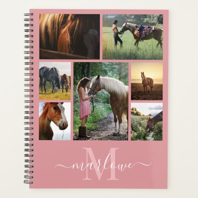 Monogram Photo Collage Blush Pink Name Planner (Front)