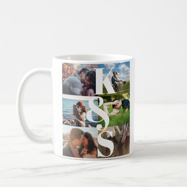 Monogram Photo Collage Couple Gifts Personalised Coffee Mug (Left)