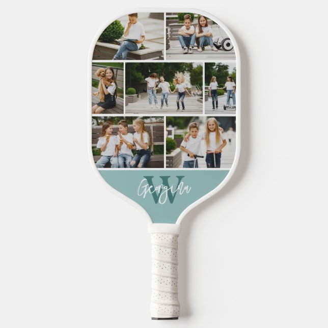Monogram Photo Collage Custom Colour Pickleball Paddle (Front)