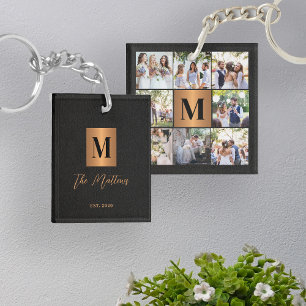 Monogram photo collage family key ring