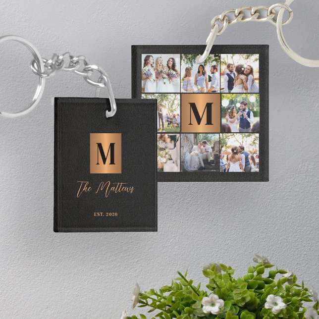 Monogram photo collage family key ring (Creator Uploaded)