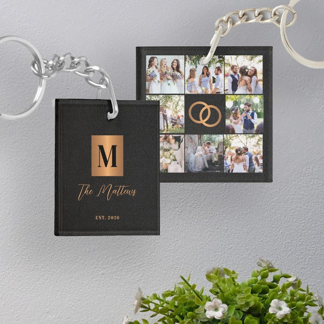 Monogram photo collage family key ring (Creator Uploaded)