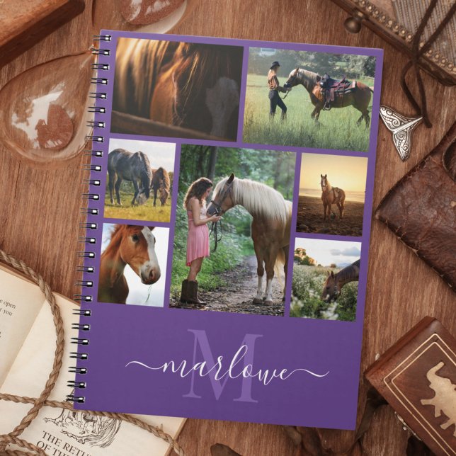 Monogram Photo Collage Purple Custom Name Notebook (Creator Uploaded)