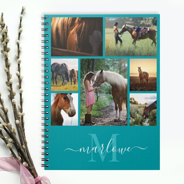 Monogram Photo Collage Teal Custom Name Notebook (Creator Uploaded)