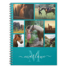 Monogram Photo Collage Teal Custom Name Notebook