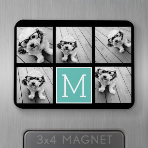 Monogram Photo Collage - Up to 5 photos Black Magnet