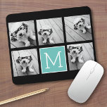 Monogram Photo Collage - Up to 5 photos Black Mouse Pad<br><div class="desc">You can use square or selfie photos for this design. Use five square photos to create a unique and personal gift. Or you can keep the hipster puppy and make a trendy keepsake. If you need to adjust the pictures,  click on the customise tool to make changes.</div>