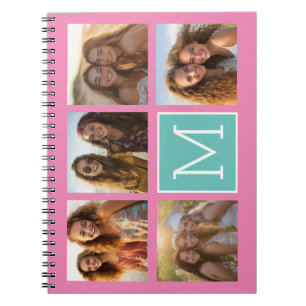 Monogram Photo Collage - Up to 5 photos Pink Notebook