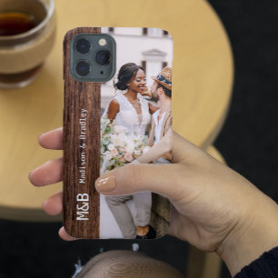 Monogram Photo Couple Wood Personalised Name Case-Mate iPhone 14 Case