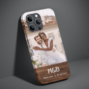 Monogram Photo Couple Wood Personalised Name Case-Mate iPhone 14 Plus Case