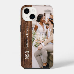 Monogram Photo Couple Wood Personalised Name iPhone 14 Case