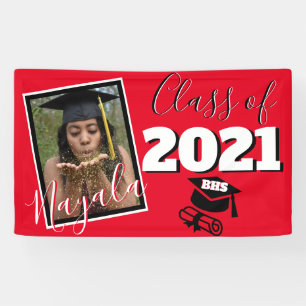 Monogram & Photo Graduation Custom Color Red Banner