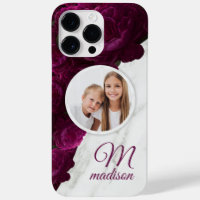 Monogram Photo Modern Floral Marble Custom Name